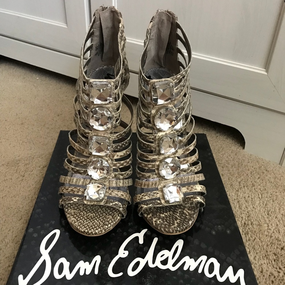 Sam Edelman Sepia Snake Print silver stiletto Heels embellished sz8.5 NIB